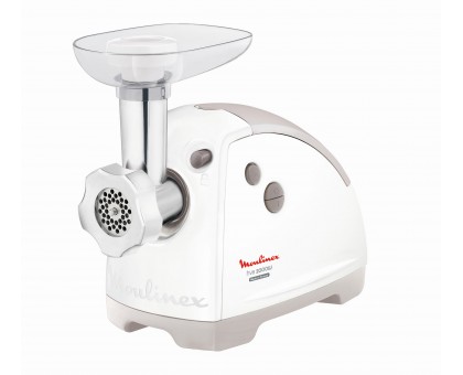 М'ясорубка Moulinex, 2000Вт, 2.6кг/хв, 2 решітки, насадка для ковбас, кеббе, томатів, 5 терок, пластик, біло-сірий М'ясорубка Moulinex, 2000Вт, 2.6кг/хв, 2 решітки, насадка для ковбас, кеббе, томатів, 5 терок, пластик, біло-сірий