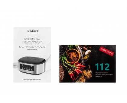 Мультиварка Ardesto, 900Вт, чаша-2х1.5л, электронное управл., 2 чаши, пластик, серо-черный