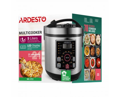 Мультиварка Ardesto, 860Вт, чаша-5л, электронное управл., книга рецептов, металл/пластик, серый