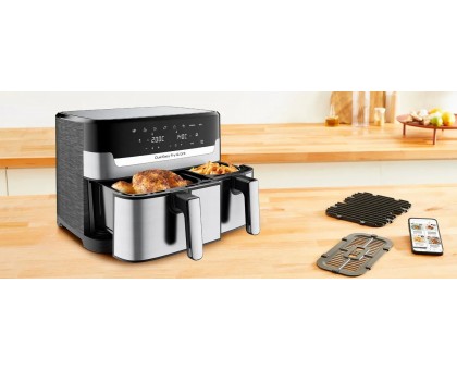 Мультипіч Tefal Dual EasyFry&Grill AirFryer, 2700Вт, чаша-5.2+3.1л, сенсорне керув., 2 чаши, гриль, пластик, сіро-чорний Мультипіч Tefal Dual EasyFry&Grill AirFryer, 2700Вт, чаша-5.2+3.1л, сенсорне керув., 2 чаши, гриль, пластик, сіро-чорний