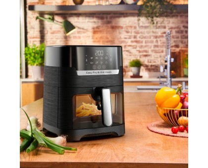 Мультипіч Moulinex Easy Fry&Grill Window, 1550Вт, чаша-4.2л, сенсорне керув., 8 програм, з віконцем, пластик, чорний