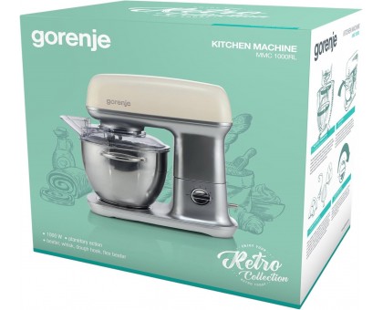 Кухонная машина Gorenje 1000Вт, чаша-металл, корпус-металл, насадок-4, серебристо-бежевый Кухонная машина Gorenje 1000Вт, чаша-металл, корпус-металл, насадок-4, серебристо-бежевый