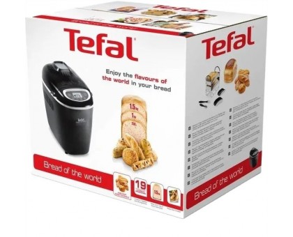 Хлебопечка Tefal Bread of the World 1600Вт, программ-19, макс.вес -1,5кг, форма-квадрат, пластик, черный Хлебопечка Tefal Bread of the World 1600Вт, программ-19, макс.вес -1,5кг, форма-квадрат, пластик, черный