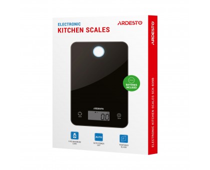 Весы Ardesto кухонные, 5кг, CR2032x2 в компл, стекло, черный Весы Ardesto кухонные, 5кг, CR2032x2 в компл, стекло, черный