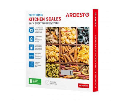Весы Ardesto кухонные Pasta, 5кг, AAAx2 в компл, стекло, многоцветный