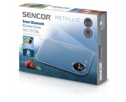 Весы Sencor кухонные, 5кг, подключение к смарфтону, AAAx2, пластик, синий Весы Sencor кухонные, 5кг, подключение к смарфтону, AAAx2, пластик, синий