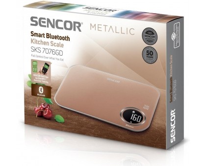 Весы Sencor кухонные, 5кг, подключение к смарфтону, AAAx2 , пластик, золотой Весы Sencor кухонные, 5кг, подключение к смарфтону, AAAx2 , пластик, золотой