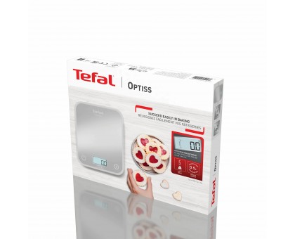 Весы Tefal BC50U4V0 кухонные Optiss, 5кг, AAAx2 в компл, стекло, серебро