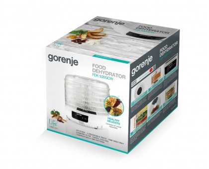 Сушка для продуктов Gorenje 380Вт, поддонов - 5x2.8см, диаметр - 31см, макс - 70°С, пластик, белый Сушка для продуктов Gorenje 380Вт, поддонов - 5x2.8см, диаметр - 31см, макс - 70°С, пластик, белый