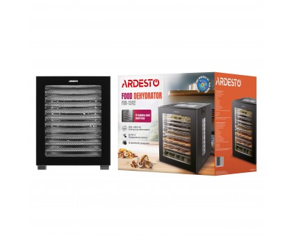 Сушарка для продуктів Ardesto FDB-1242, 850Вт, піддонів -12x3см, макс-70°С, таймер, електр. управління, нерж., чорний Сушарка для продуктів Ardesto FDB-1242, 850Вт, піддонів -12x3см, макс-70°С, таймер, електр. управління, нерж., чорний
