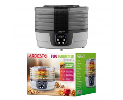 Сушарка для продуктів  Ardesto FDB-532TTC, 250Вт, піддонів -5x3см, діаметр-32см, макс-70°С, таймер, електр. управління, пластик , білий