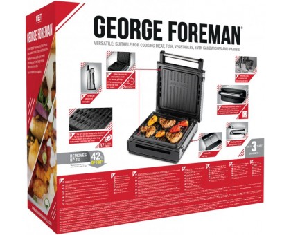 Гриль George Foreman прижимний Smokeless Grill 1575Вт, темп. режимів-1, з`ємні пластини, пластик, чорний Гриль George Foreman прижимний Smokeless Grill 1575Вт, темп. режимів-1, з`ємні пластини, пластик, чорний