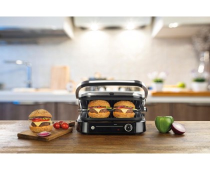 Гриль Gorenje прижимний 2100Вт, темп. режимів-7, з`ємні пластини, розкриття на 180°, метал, сірий