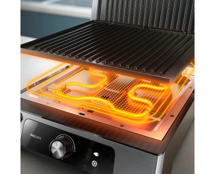 Гриль Philips прижимний Series 5000, 2200Вт, з`ємні пластини, розкриття на 180°, метал Гриль Philips прижимний Series 5000, 2200Вт, з`ємні пластини, розкриття на 180°, метал