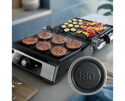 Гриль Philips прижимний Series 5000, 2200Вт, з`ємні пластини, розкриття на 180°, метал Гриль Philips прижимний Series 5000, 2200Вт, з`ємні пластини, розкриття на 180°, метал