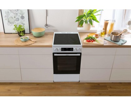 Плита Gorenje электрическая стеклокерамическая, 70л, 50x60см, дисплей,  приготовление с паром, программатор, белый