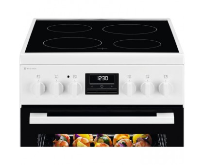 Плита Electrolux електрична склокерамічна, 57л, 50x60см, дисплей, конвекція, мангальна підставка, білий Плита Electrolux електрична склокерамічна, 57л, 50x60см, дисплей, конвекція, мангальна підставка, білий