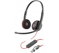 Гарнитура компьютерная стерео On-ear Poly Blackwire 3220, USB-A, USB-C, всенаправленный, черный