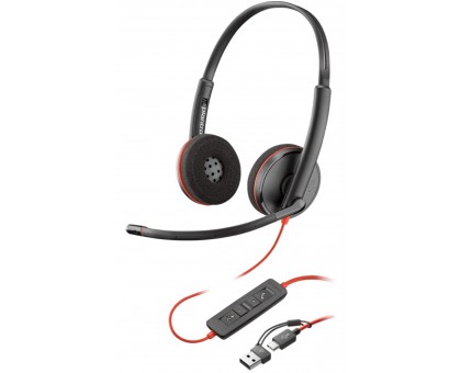 Гарнитура компьютерная стерео On-ear Poly Blackwire 3220, USB-A, USB-C, всенаправленный, черный