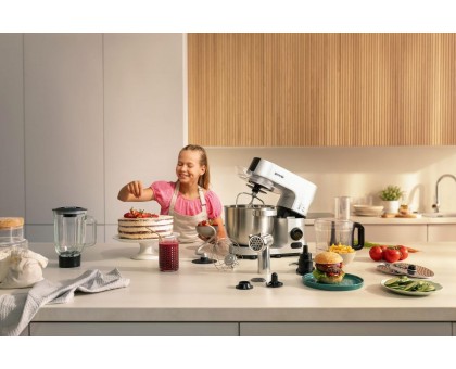 Кухонна машина Gorenje 1000Вт, чаша-метал, корпус-метал, насадок-7, сріблясто-чорний