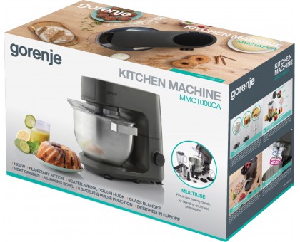 Кухонна машина Gorenje 1000Вт, чаша-метал, корпус-метал, насадок-7, сріблясто-чорний