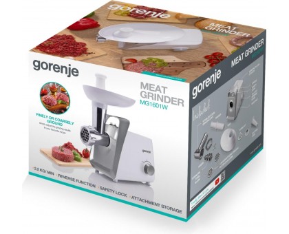 Мясорубка Gorenje, 1600Вт, 2,2кг/мин, 2 решетки, пластик, белый Мясорубка Gorenje, 1600Вт, 2,2кг/мин, 2 решетки, пластик, белый