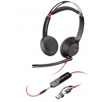 Гарнитура компьютерная стерео On-ear Poly Blackwire 5220, USB-A, USB-C, 3.5 мм, всенаправленный, noise canceling, черный
