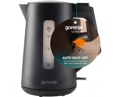 Электрочайник Gorenje 1.7л, Strix контроль, черный матовый Электрочайник Gorenje 1.7л, Strix контроль, черный матовый