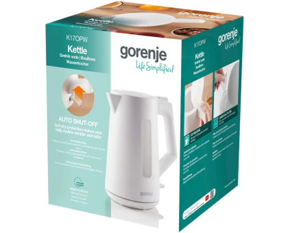 Электрочайник Gorenje 1.7л, Strix контроль, белый матовый Электрочайник Gorenje 1.7л, Strix контроль, белый матовый