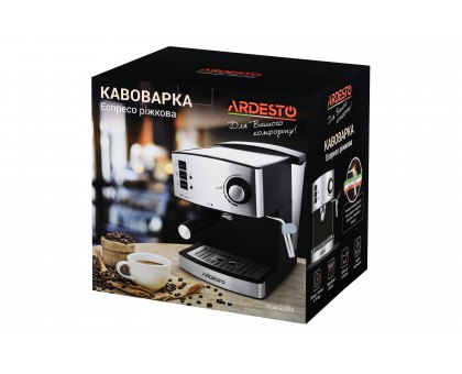 Кофеварка Ardesto рожковая Steel Collection 1.6л, молотый, ручной капучинатор, серебристо-черный