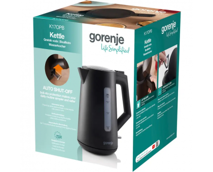 Електрочайник Gorenje 1.7л, Strix контроль, чорний матовий Електрочайник Gorenje 1.7л, Strix контроль, чорний матовий