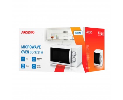 Мікрохвильова піч ARDESTO GO-S721W, 20л, мех.керув., 700Вт, відкр.ручкою, білий