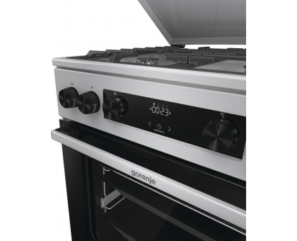 Плита Gorenje GKS6C71XF комби, 71л, 60x60см, дисплей,  чугун, с крышкой, программатор IconLed,нерж
