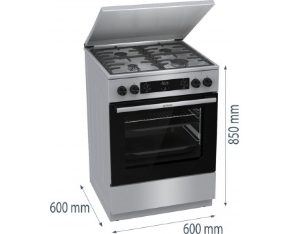 Плита Gorenje GKS6C71XF комби, 71л, 60x60см, дисплей,  чугун, с крышкой, программатор IconLed,нерж