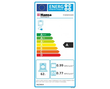 Плита комбинированная Hansa FCMW59209, 50х60см, 62л, чугун, газ контр., дисплей, белый