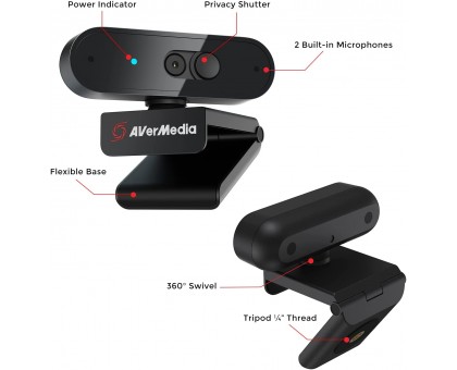 Вебкамера AVerMedia 40AAPW310AVS PW310P, FullHD, 30fps, auto focus, чёрний Вебкамера AVerMedia 40AAPW310AVS PW310P, FullHD, 30fps, auto focus, чёрний