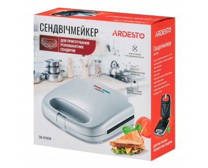 Сендвичмейкер Ardesto 700Вт, 1 пластина-сендвич, корпус-пластик, белый