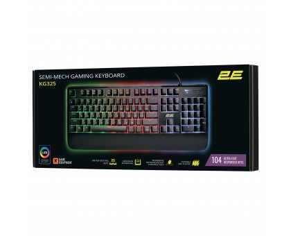 Клавіатура мембранна 2E GAMING KG325 104key, USB-A, EN/UA/RU, LED, чорний
