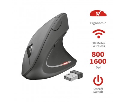 Мышь Trust 22879_TRUST Verto Ergonomic, WL, Черный