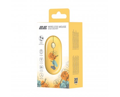 Мышь 2E 2E-MF300WFLORAYW MF300 FLORA:POPPY Silent WL BT, жёлтый