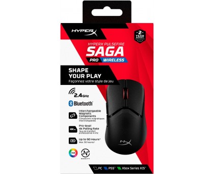 Миша HyperX A2PB2AA Pulsefire SAGA PRO, RGB, USB-A/WL/BT, чорний