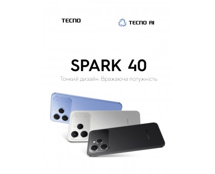 Смартфон TECNO 4894947091582 Spark 40 (KM5n) 6.67" 8/256ГБ, 2SIM, 5200мА•год, Mirage Blue Смартфон TECNO 4894947091582 Spark 40 (KM5n) 6.67" 8/256ГБ, 2SIM, 5200мА•год, Mirage Blue