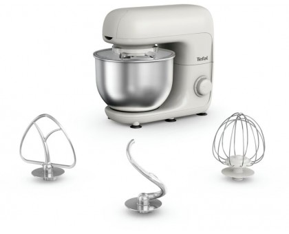 Миксер Tefal QB160138 планетарный Bake Essential 800Вт, насадки-3, чаша-нерж., металл, 4.8л, белый Миксер Tefal QB160138 планетарный Bake Essential 800Вт, насадки-3, чаша-нерж., металл, 4.8л, белый