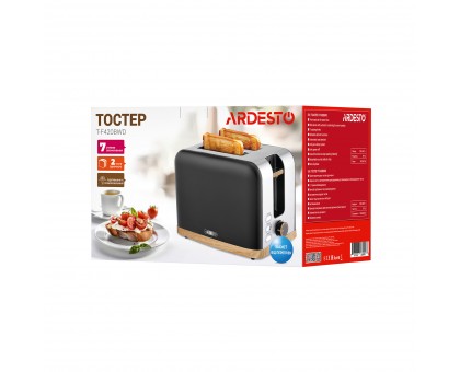 Тостер Ardesto Wood Modern, 800Вт, метал, 2 слоти, чорний