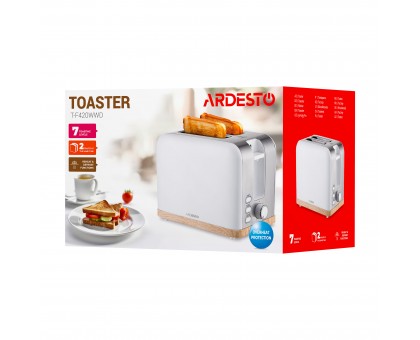 Тостер Ardesto Wood Modern, 800Вт, металл, 2 слота, белый