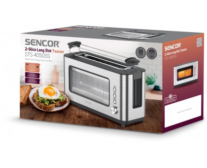 Тостер  Sencor STS4050SS 1200Вт, підігрів, розморожування, з віконцем, нерж. сталь, сіро-чорний