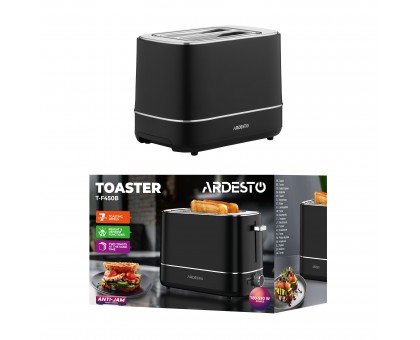Тостер Ardesto Timeless Elegance, 800Вт, пластик, 2 слота, чорний