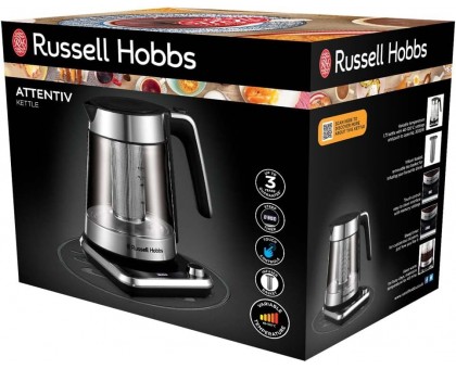 Электрочайник Russell Hobbs 26200-70 Attentiv Kettle, 1.7л, Strix, стекло, база с отсеком для шнура, серый Электрочайник Russell Hobbs 26200-70 Attentiv Kettle, 1.7л, Strix, стекло, база с отсеком для шнура, серый