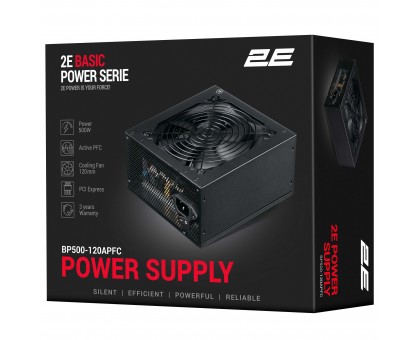 Блок живлення 2E 2E-BP500-120APFC Basic Power (500W), 80%, 120мм, 1xMB 24pin(20+4), 1xCPU 8pin(4+4), 3xMolex, 4xSATA, 2xPCIe 8pin(6+2) Блок живлення 2E 2E-BP500-120APFC Basic Power (500W), 80%, 120мм, 1xMB 24pin(20+4), 1xCPU 8pin(4+4), 3xMolex, 4xSATA, 2xPCIe 8pin(6+2)