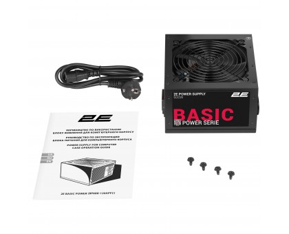 Блок питания 2E 2E-BP600-120APFC Basic Power  (600W), 80%, 120мм, 1xMB 24pin(20+4), 1xCPU 8pin(4+4), 3xMolex, 4xSATA, 2xPCIe 8pin(6+2)